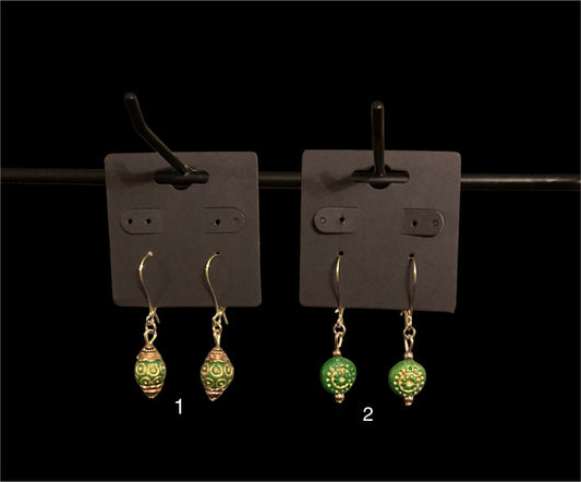 Wooden Bead Kidney Wire Earrings