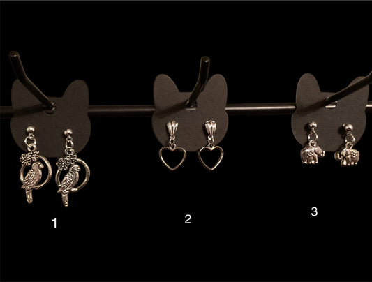 Bird, Heart, and Elephant Post Earrings