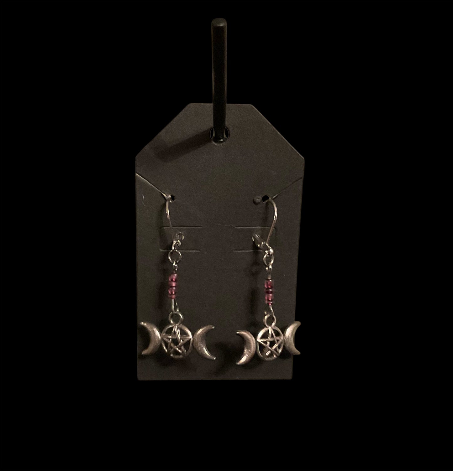 Triple Moon Pentacle Charm Lever Back Earrings